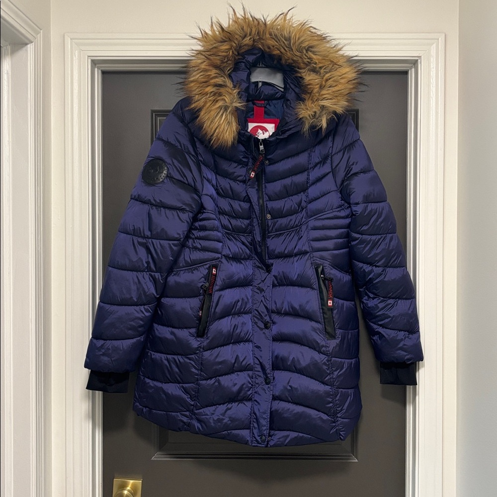 Canada Weather Gear Women's Blue Puffer Jacket with Faux Fur Hood